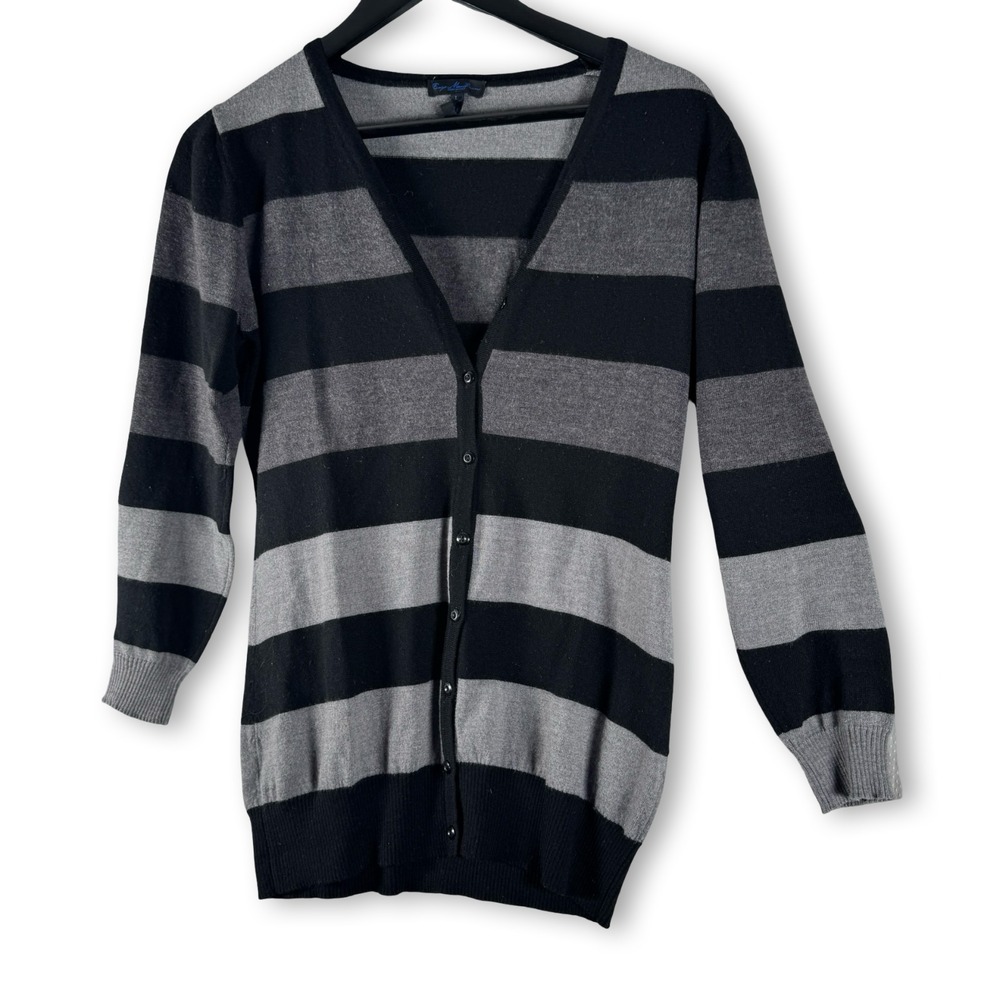 Enzo Mantovani Womens Striped Merino Wool Button Cardigan Sweater Top Sz XL